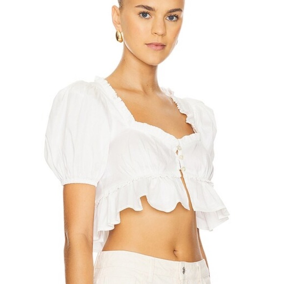 LPA Annalie Top White Puff Sleeve Blouse cropped Revolve NWT $158 M - Picture 3 of 9